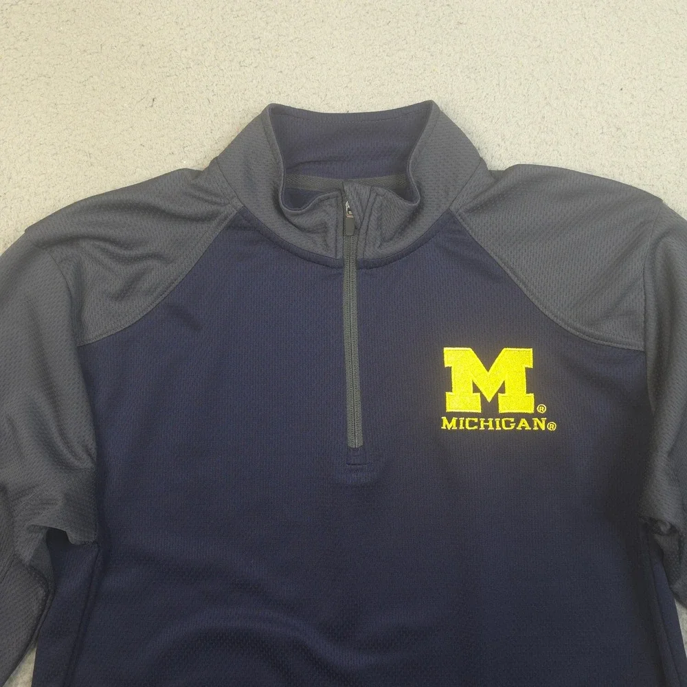 Michigan Wolverines 1/4 Zip Pullover Mens Large Blue Gray Textured Pro Edge